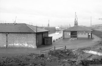 View from ESE showing ESE front of N goods shed with part of E goods shed on left