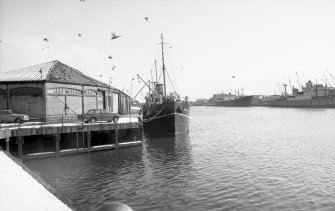 View looking ESE showing SS Scotia at Victoria Dock with Waterloo Quay Goods Shed on left