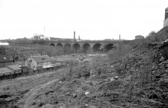 View from SE showing SSE front of viaduct with part of coachbuilding works on left