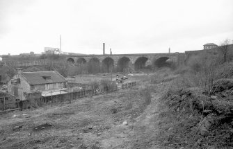 View from SE showing SSE front of viaduct with part of coachbuilding works on left