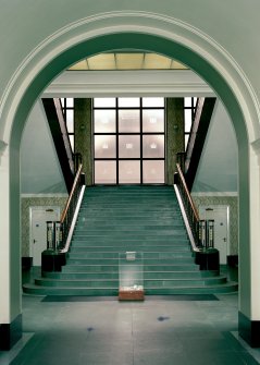 View of main staircase on ground floor at the National Library of Scotland, Edinburgh, from West.
