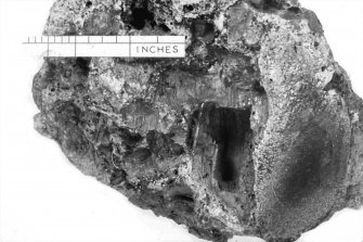 Copy of colour slide showing vitrification, Dun MacUisneachan ( Dun MacSniachan) Benderloch, Strathclyde  -insc  " vitrification showing woodcasts in glassy material"
NMRS Survey of Private Collection 
Digital Image Only