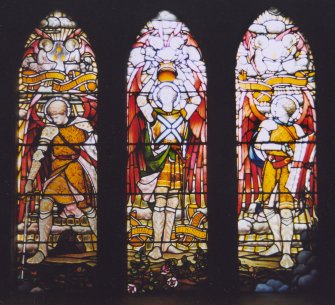 Detail of 3 stained glass windows.