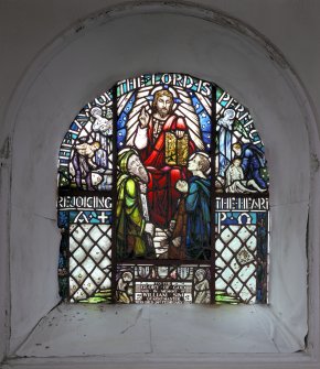 Furnace, Cumlodden Parish Church, interior.
Detail of stained glass window in East wall commemorating William Sim.
