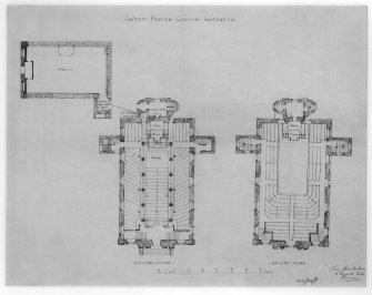 Alterations for heating. Ground and gallery floor plans; plan of hall.
Delt. Alec MacKechnie 7 Fairfield Road, Inverness