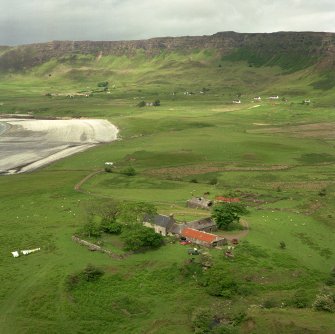 Copy of colour photograph showing Laig farmhouse and Cleadale, Isle of Eigg from S.