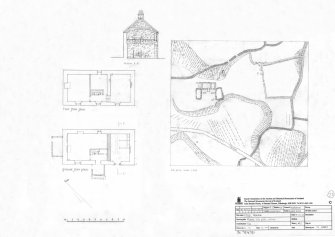 Survey drawing; plans, section and site plan of Howlin House, Isle of Eigg.
