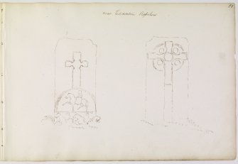 Drawing of both faces of cross slab from album, page 51.  Digital image of RCD/84/1/P.