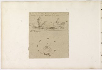 Annotated drawing and plan of stone circle from album, page 68(reverse).
