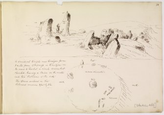 Annotated drawing and plan of Glenreasdale Mains chambered cairn in 1832.
Titled: 'A druidical Temple near Craigan Farm'.

Titled: 'A druidical Temple near Craigan Farm'.