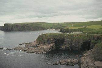 Copy of colour slide showing distant view of Castle Point, Cullykhan,Troup, Banffshire
NMRS Survey of Private Collection
Digital Image only
