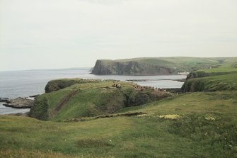 Copy of colour slide showing distant view of Castle Point, Cullykhan,Troup, Banffshire
NMRS Survey of Private Collection
Digital Image only