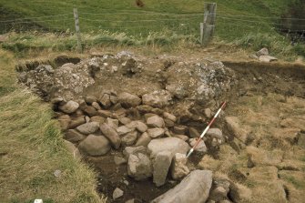 Copy of colour slide showing detail of excavations at Cullykhan, Castle Point, Troup, Banffshire - prehistoric entrance?
NMRS Survey of Private Collection
Digital Image only