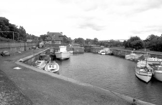 View looking ESE showing basin with lock and lock-keeper's cottages in background
