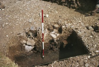 Copy of colour slide showing detail of excavations at Cullykhan, Castle Point, Troup, Banffshire stake holes and trench
NMRS Survey of Private Collection
Digital Image only