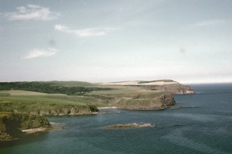 Copy of colour slide showing distant view of Cullykhan, Castle Point, Troup, Banffshire
Insc: "General view of Castle Point and bay from Pennan"
NMRS Survey of Private Collection
Digital Image only