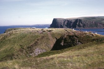 Copy of colour slide showing view of Cullykhan, Castle Point, Troup, Banffshire
Insc: " General view of site from near Hell's Lum"
NMRS Survey of Private Collection
Digital Image only