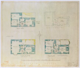 Scanned image of drawing showing fourth, top, second and third floor plans.