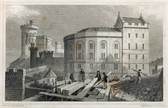 View of east end of prison and Governor's house.
Titled: 'East end of the Bridewell, and Jail Governor's house, Edinburgh.'
