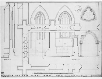 Plan of chancel including sections and internal elevations of South wall.
Scanned image of E 26255.