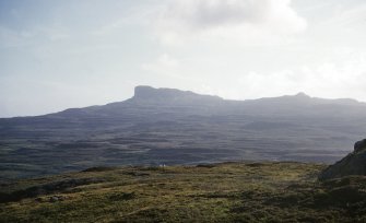 Copy of colour slide showing view of Hill Fort, Sgurr of Eigg - distant view from Monadh a' Bhraighe
NMRS Survey of Private Collection
Digital Image only