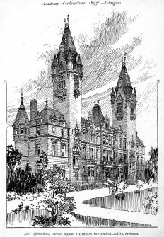 Glasgow, Gartloch Road, Gartloch Asylum
Photographic copy of drawing of official block copied from 'Academy Architecture', 1897.
Digital image of B/41922