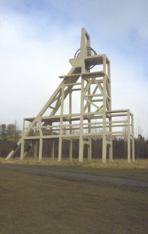 View of reinforced concrete headframe of Mary Colliery, surviving in isolation after the demolition of the colliery's surface buildings.