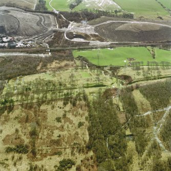 Aerial view of Rough Castle, the Antonine Wall, excavated lilia and field system, taken from the N.