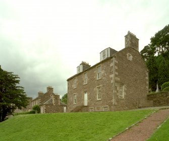 View from S, with David Dales's House also visible (left)
