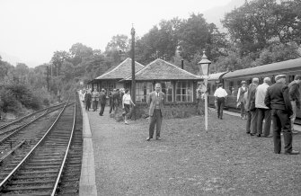 View from NNW showing signal-box in foreground and waiting room in background