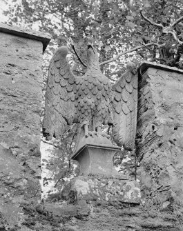 Blair Castle, walled garden.
View of stone eagle by MR Greenway, stonecutter, Bath 1752.
Digital image of PT 4426.