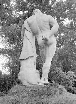 View of statue of Hercules by John Cheere 1743. Blair Castle, walled garden.
