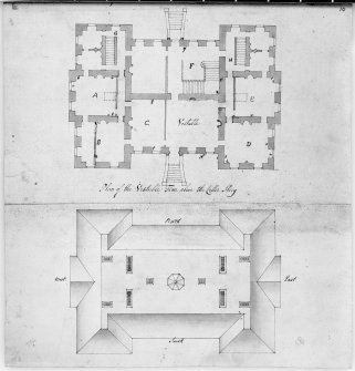 Digital image of plan of vestibule floor above the cellar story. Roof plan.
u.s.  n.d.