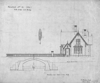 Argyll, Kilmartin, Poltalloch House. Gate Lodge and Bridge.
Photographic copy of elevation and section of gate lodge and bridge.
Digital image of AGD/21/19/p