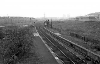 View from ESE showing station platform with signal box in background