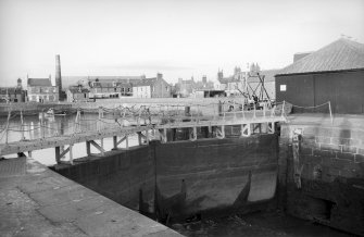 View from S showing lock gates leading into Wet Dock.