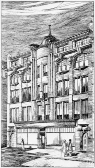 Glasgow, East Howard Street, Business Premises by G. M. Beattie & Morton Architects.
Copy illustration from 'Academy Architecture', 1904, p.88, pl.354.