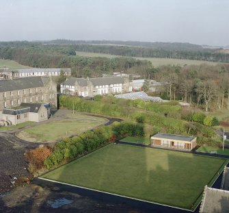 View of bowling green with Clachan House behind, from clock tower roof
