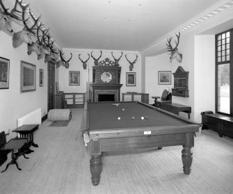 Interior. Ground floor view of billiard room in West wing from West showing original table and fittings.
Digital image of D/11016