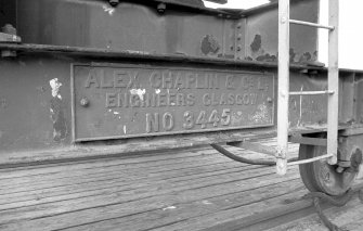 View showing detail of maker's plate on Chaplin electric crane