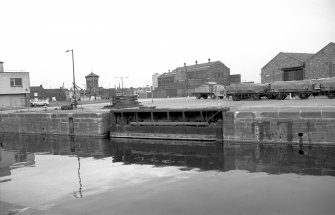View from ENE showing W lock gate between Imperial and Albert docks