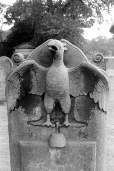 Detail of headstone to Robert Ramsay d 1773 "Ramsay Eagle", Dalmeny Parish Churchyard.