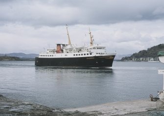 View from SSW showing MV Caledonia approaching pier