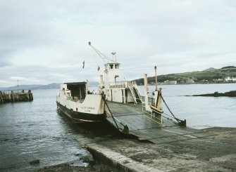 View from SSE showing the 'Isle of Cumbrae' with ramp lowered on ferry ramp