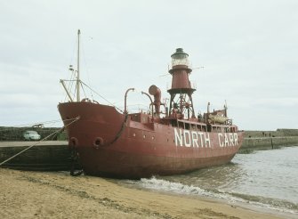 View from NNW showing North Carr lightship moored on sand
