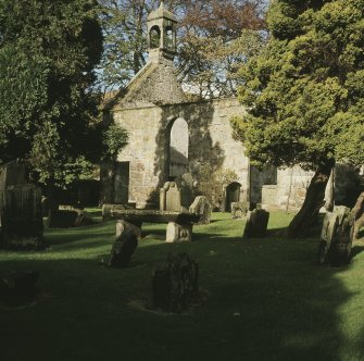 View from SSE showing remains of SSW and WNW fronts with bellcote