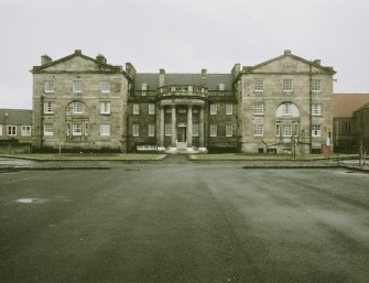 View Lauderdale House, Dunbar from NNW showing NNW front of former house and barracks.