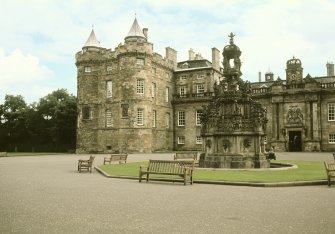 View from WSW showing fountain with part of WSW front of palace in background