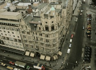 Aerial view from Sir Walter Scott Monument from SE showing SSE and ENE fronts of Jenners' with part of SSE front of hotel to left