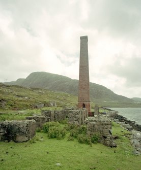 View from NNW of suviving boiler-house chimney, with concrete bases of former whale-oil tanks in foreground
Digital image of C 68897 CN